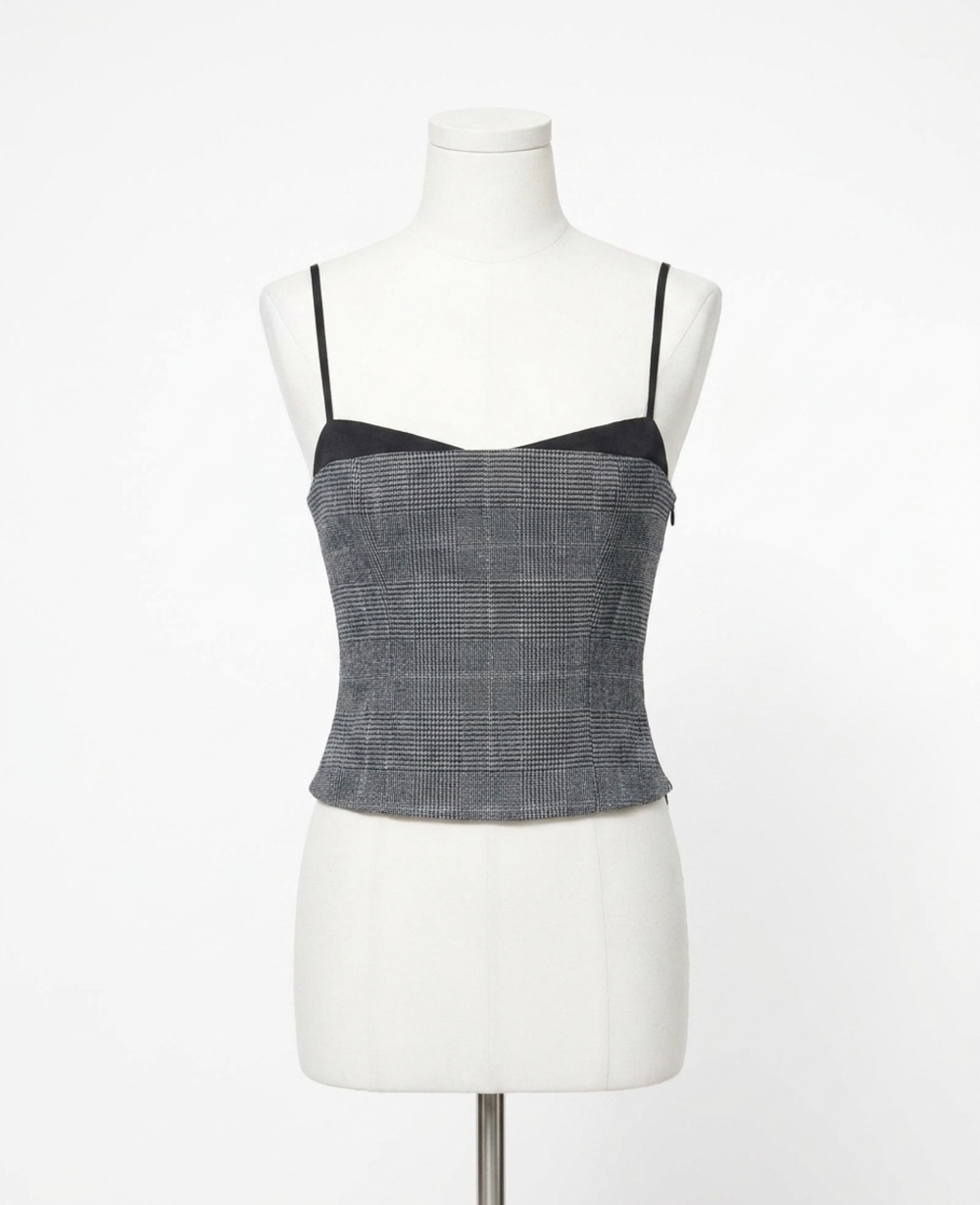 NEW FRENCH CONNECTION owen plaid suiting corset top in charcoal black